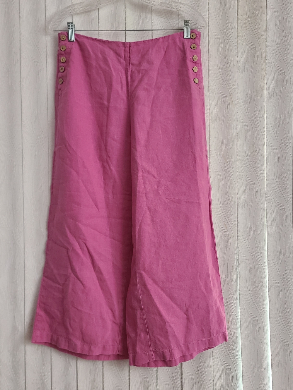 J Jill Love Linen M Petite Pink Wide Cropped Leg Buttons Pull On Sailor Pant